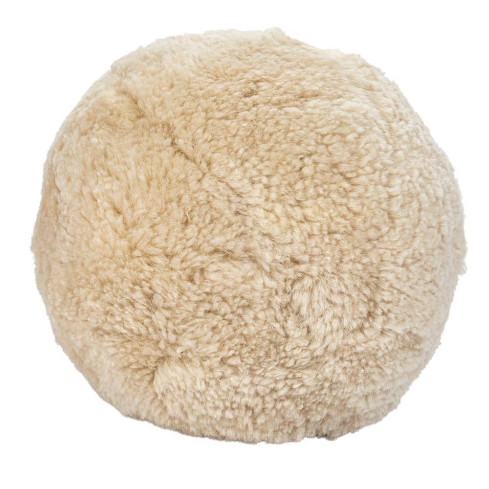 Cream Sheepskin Round Pillow with Polyester Insert