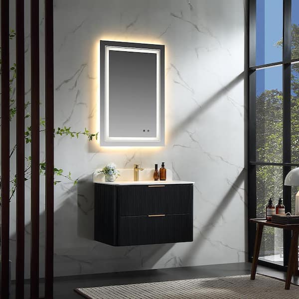 Wenlorin 30 in. Single Sink Floating Black Bath Vanity with White Acrylic Top Pre-Assembled