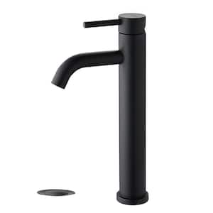 Karwors Single Hole Single Handle Bathroom Faucet with Pop-Up Sink Drain Stopper in Matte Black