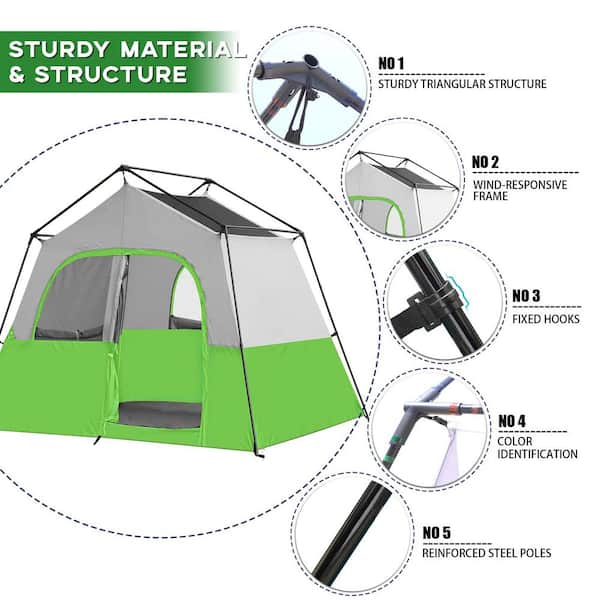 Green Polyester Material Camping Tent Portable Easy Set Up Family 