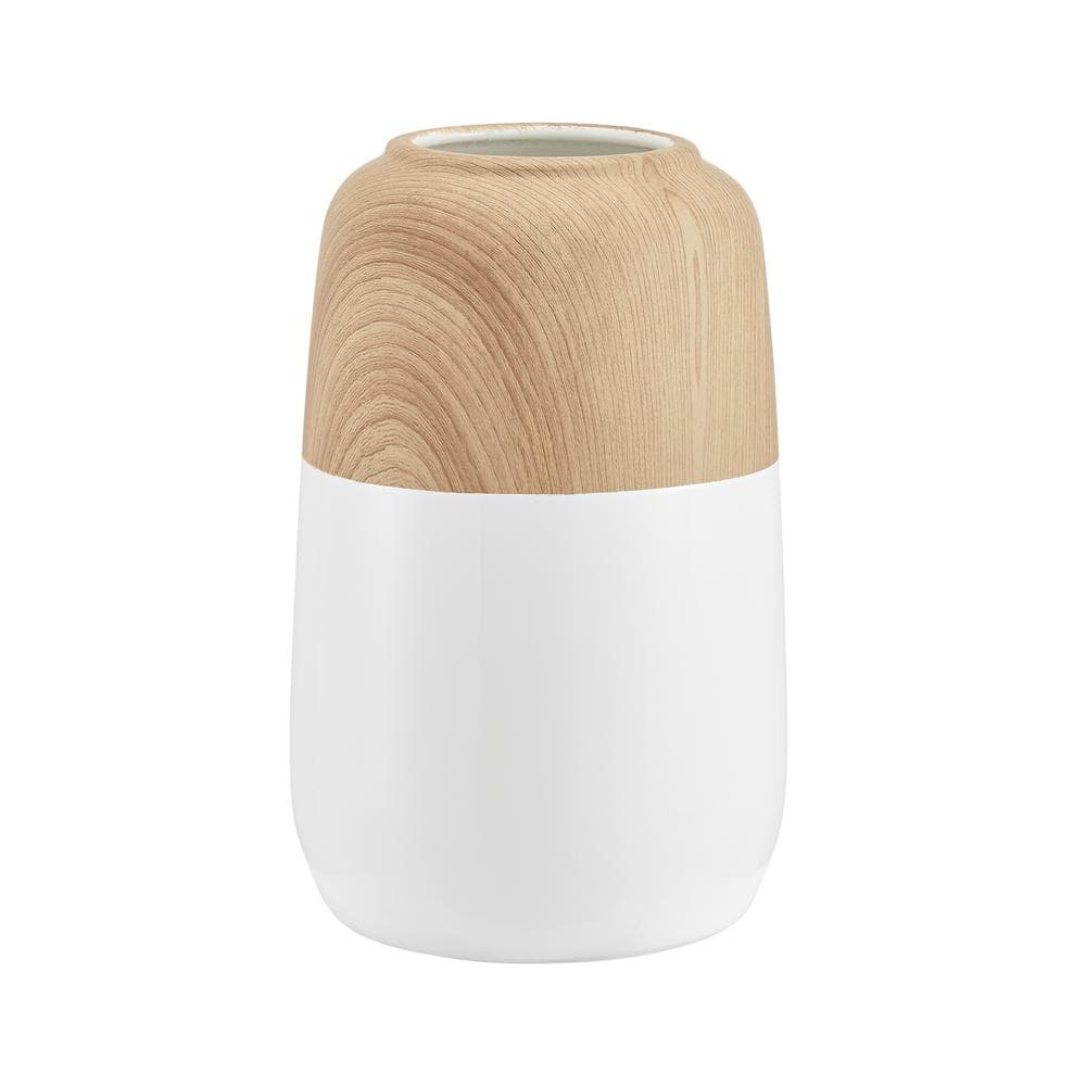 Nora Burk Ceramic Contemporary 9.75 in. H Multi-Colored 2 Tone Cylindrical Shape Tabletop Vase White and Beech price history on PriceWatchPro
