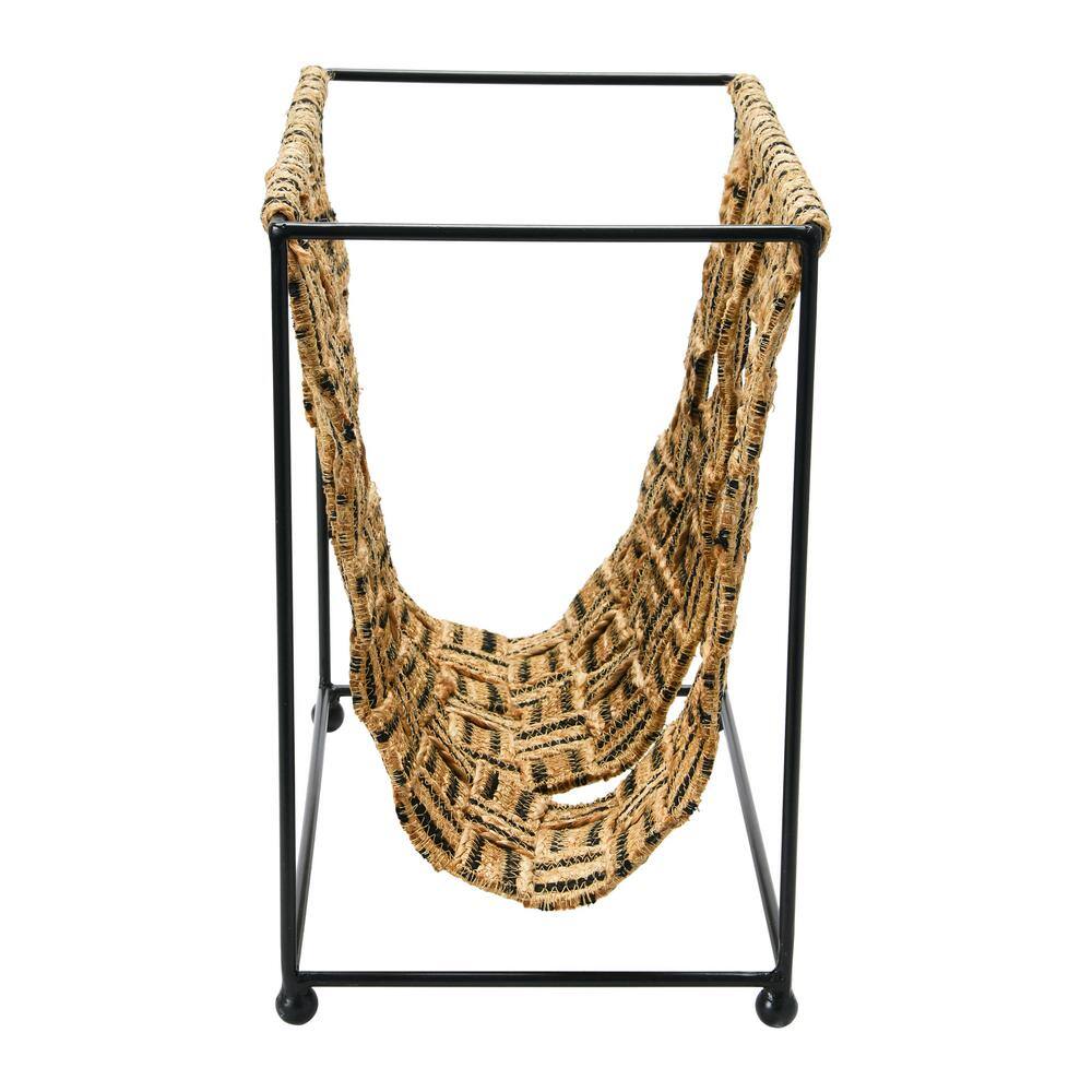 Natural Jute and Black Metal Freestanding Magazine Holder