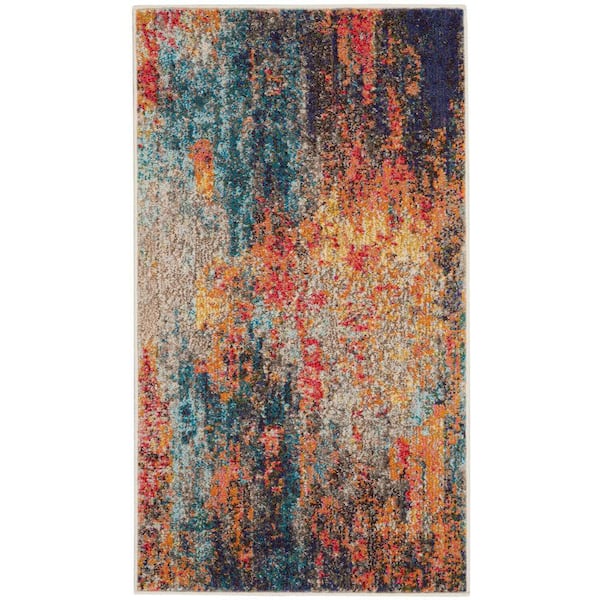 Nourison Celestial Multicolor doormat 2 ft. x 4 ft. Abstract Contemporary Kitchen Area Rug