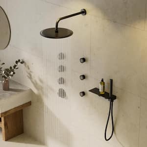 FlexiRain 7-Spray 12 in. Dual Wall Mount Fixed and Handheld Shower Head 2.5 GPM in Matte Black with Rough-in Valve