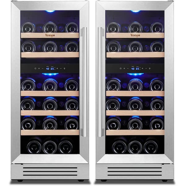 30 in. Quad Zone 56-Bottles Wine Cooler Side-by-Side Refrigerators in Stainless Steel Built-In or Freestanding