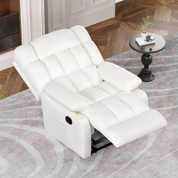 Beige Recliner with Side Pocket, Ergonomic, Recliner Sofa for Living Room
