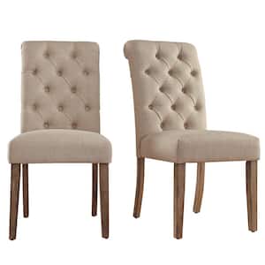 Huntington Beige Linen Button Tufted Dining Chair (Set of 2)