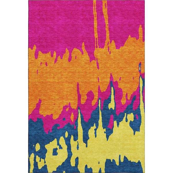 Addison Rugs Mayfield Premium Machine Washable Abstract AMF961 Pink 8 ft. x 10 ft. Area Rug
