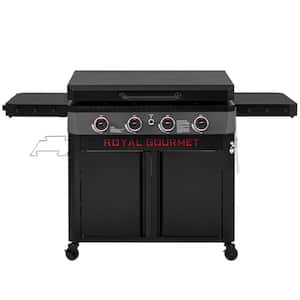 Premium 4-Burner Propane Grille in Gas Griddle in Black with Hood, Collapsible Side Shelves, 733 sq. in. Cooking Area