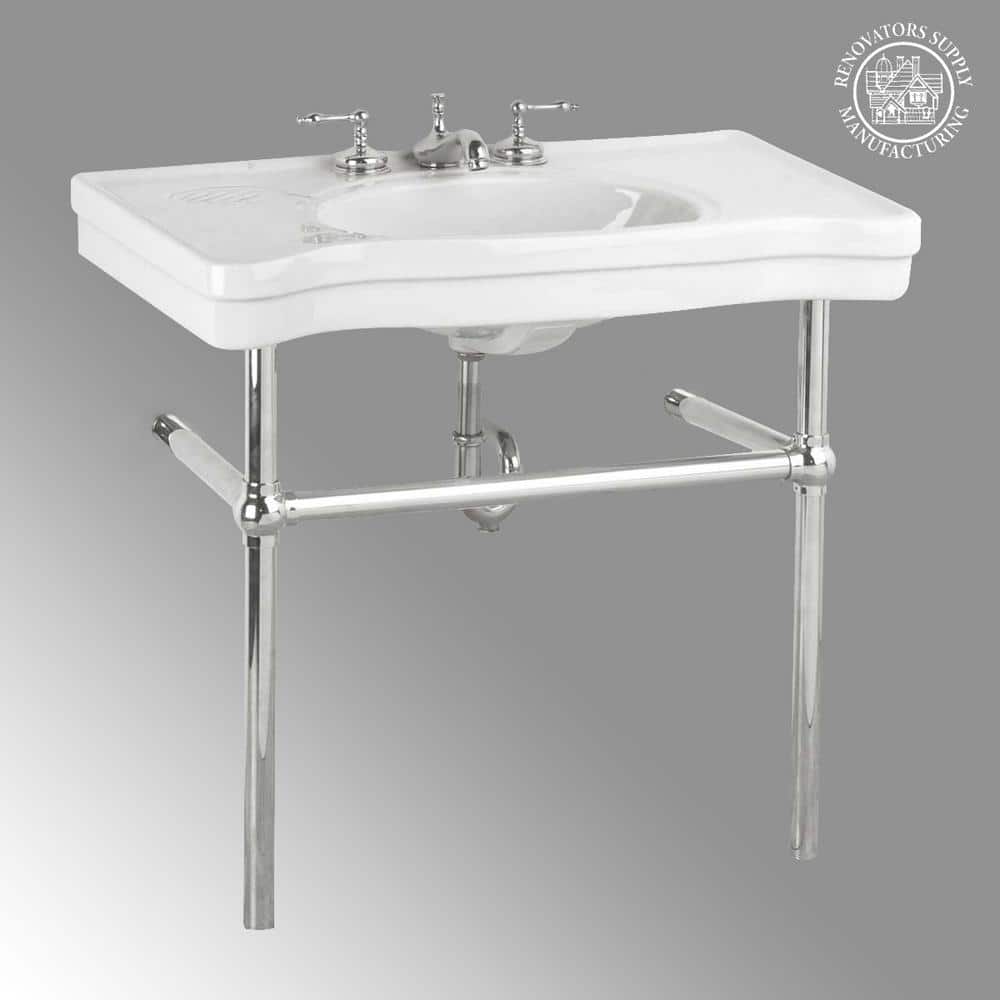 Belle Epoque White Ceramic Console Sink with Chrome Legs