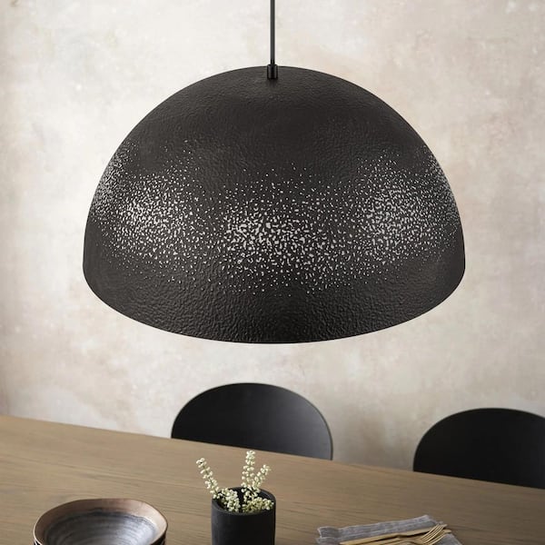 Skyler Industrial 19.68 in. 1-Light White Dot Decor Black Art Oversized lsland Dome Gold-leaf Interior Pendant Light