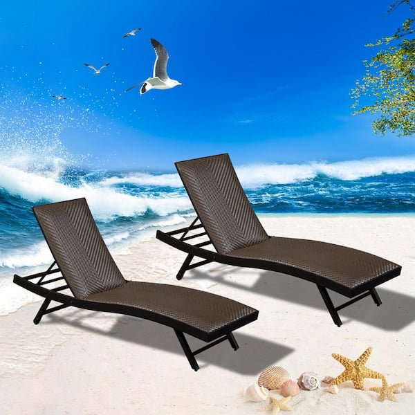 Outdoor Living 2-Piece PE Wicker Chaise Lounge Set with Adjustable Backrest