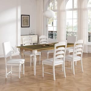 7-Piece Cream/Brown Extendable Wood Top Dining Room Set Seats 6