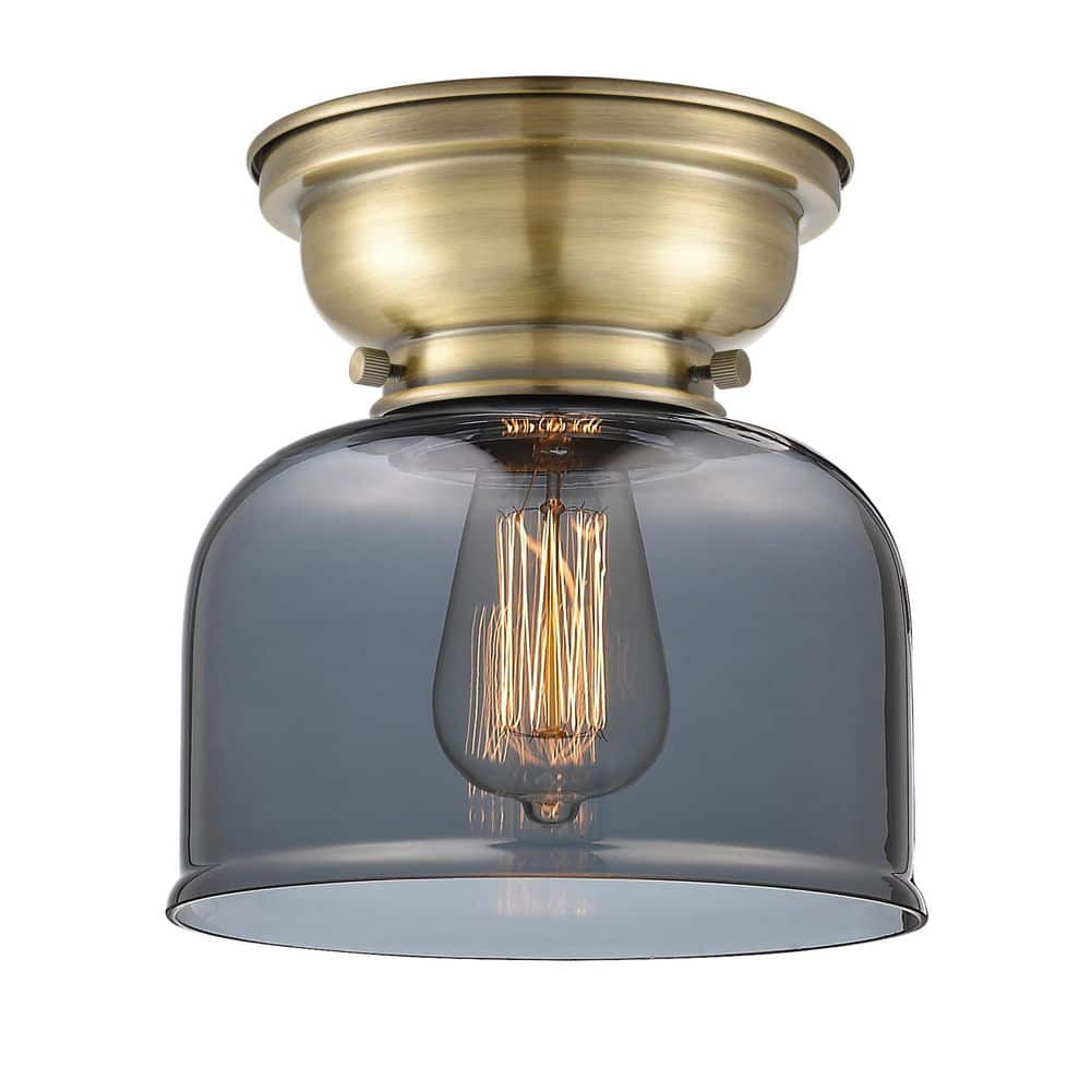 Bell 8 in. 1-Light Antique Brass Industrial Flush Mount with Smoked Glass Shade price history on PriceWatchPro