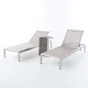 Valentina Silver Adjustable 3-Piece Metal Outdoor Chaise Lounge Set