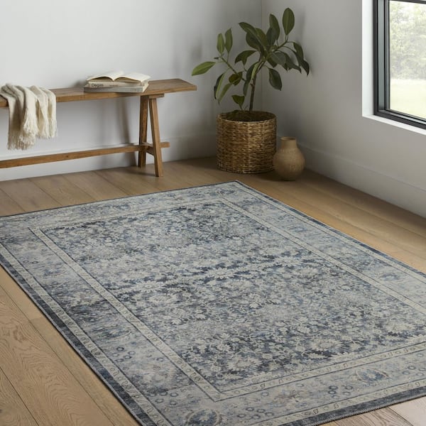 Leesa Charcoal/Grey 7 Ft. 6 In. x 9 Ft. 6 In. Oriental Printed Area Rug