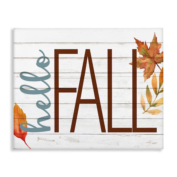 Stupell Industries Hello Fall Planked Look Autumn Foliage by Kim Allen Unframed Graphic Typography Art Print 40 in. x 30 in.