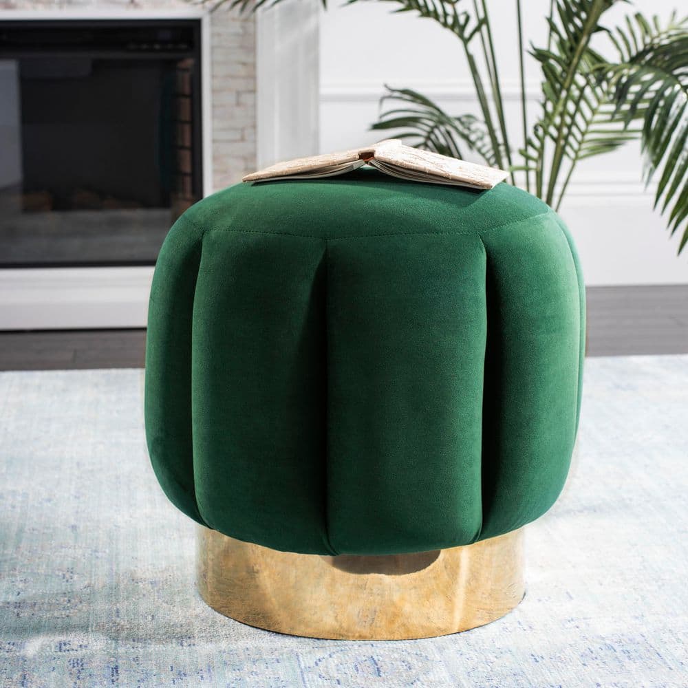 Maxine Emerald/Gold Velvet Round Accent Small Ottoman price history on PriceWatchPro