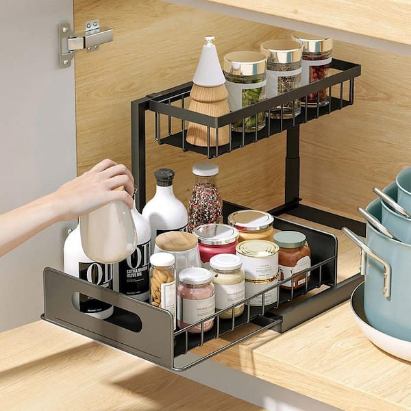 Unbranded 2-Tier Under Sink Organizers, Pull Out Under Cabinet Basket Storage Shelf Sliding Drawer for Kitchen and Bathroom