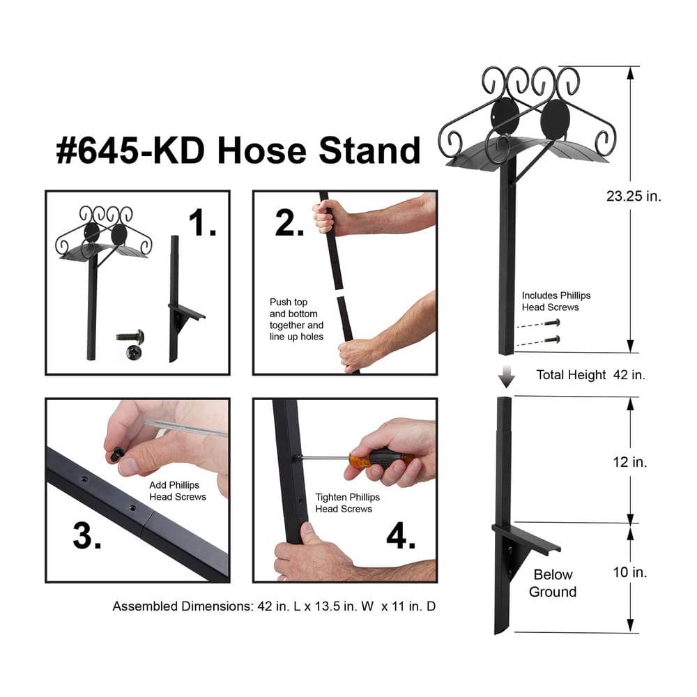 Black Steel Decorative Garden Hose Holder Stand