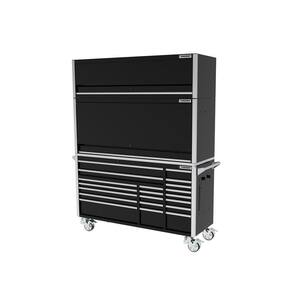 72 in. W x 24.6 in. D Professional Duty 20-Drawer Mobile Workbench Tool Storage Combo with Hutch and Top Locker in Black