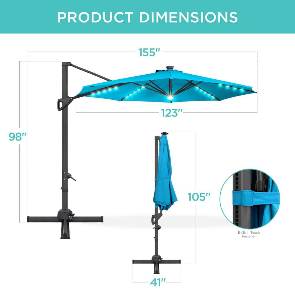 Sky Blue 10ft Steel and Aluminum Market Patio Umbrella with LED Lights