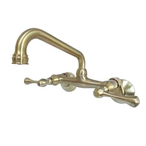 Kingston 2-Handle Wall-Mount Standard Kitchen Faucet in Brushed Brass