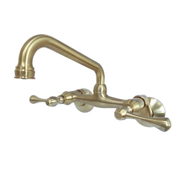Kingston Brass Kingston 2-Handle Wall-Mount Standard Kitchen Faucet in Brushed Brass