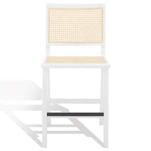 Hattie French Cane 23.2 in. White/Natural Wood/Rattan Counter Stool