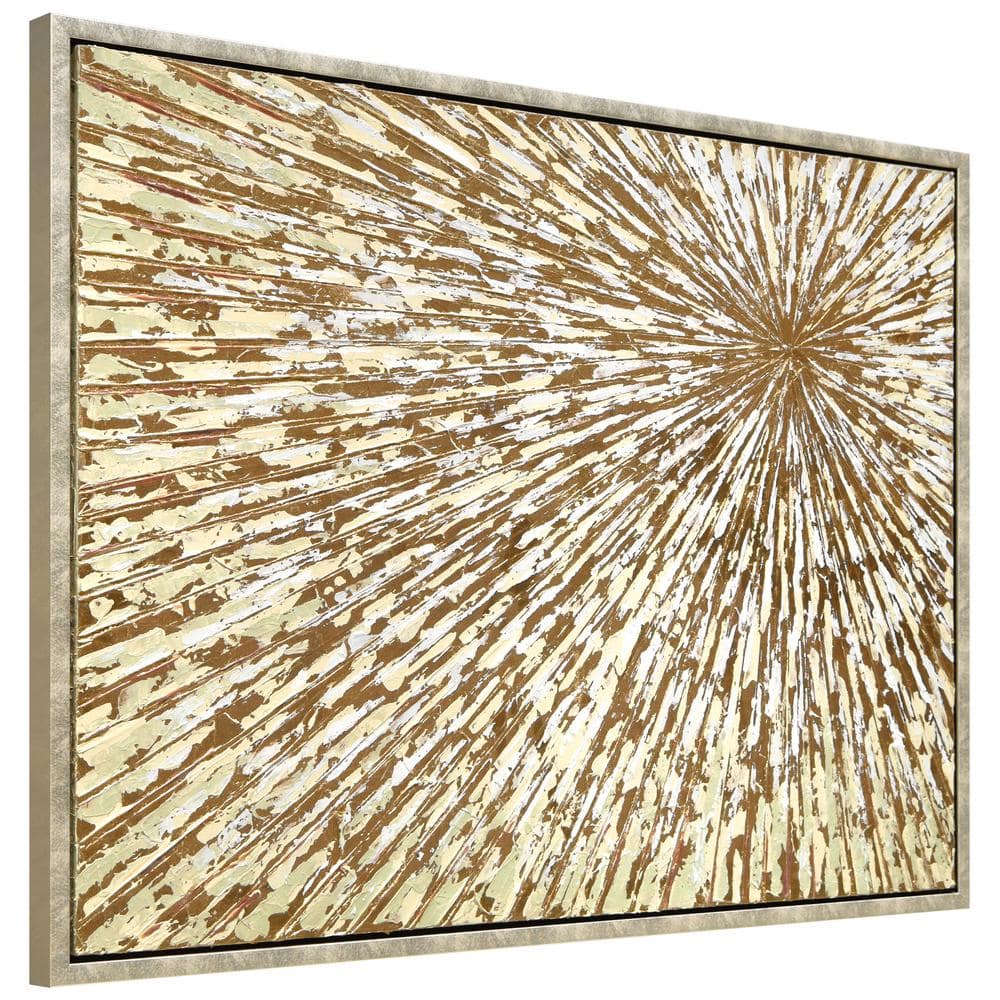 Radiant Burst Metallic Hand Painted Canvas Wall Art in Champagne Gold Frame