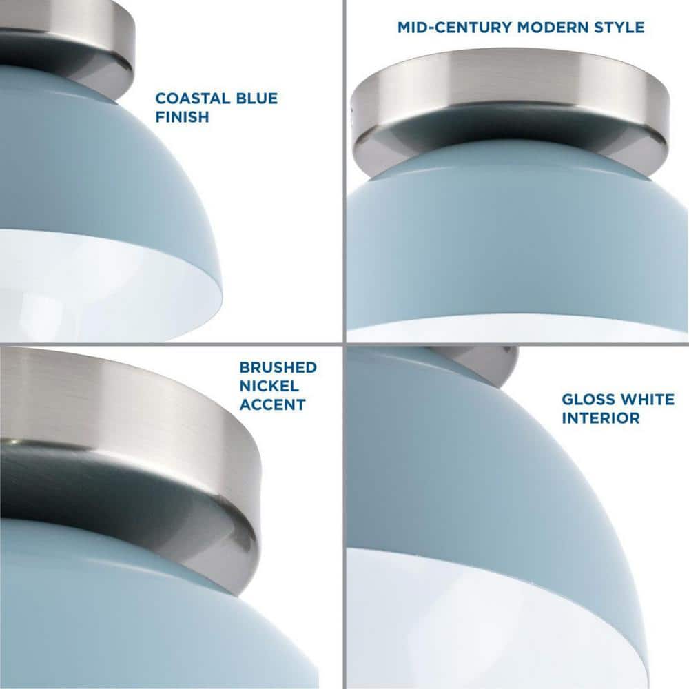 Eva Coastal Blue Glass Flush Mount Light with Brushed Nickel Accents