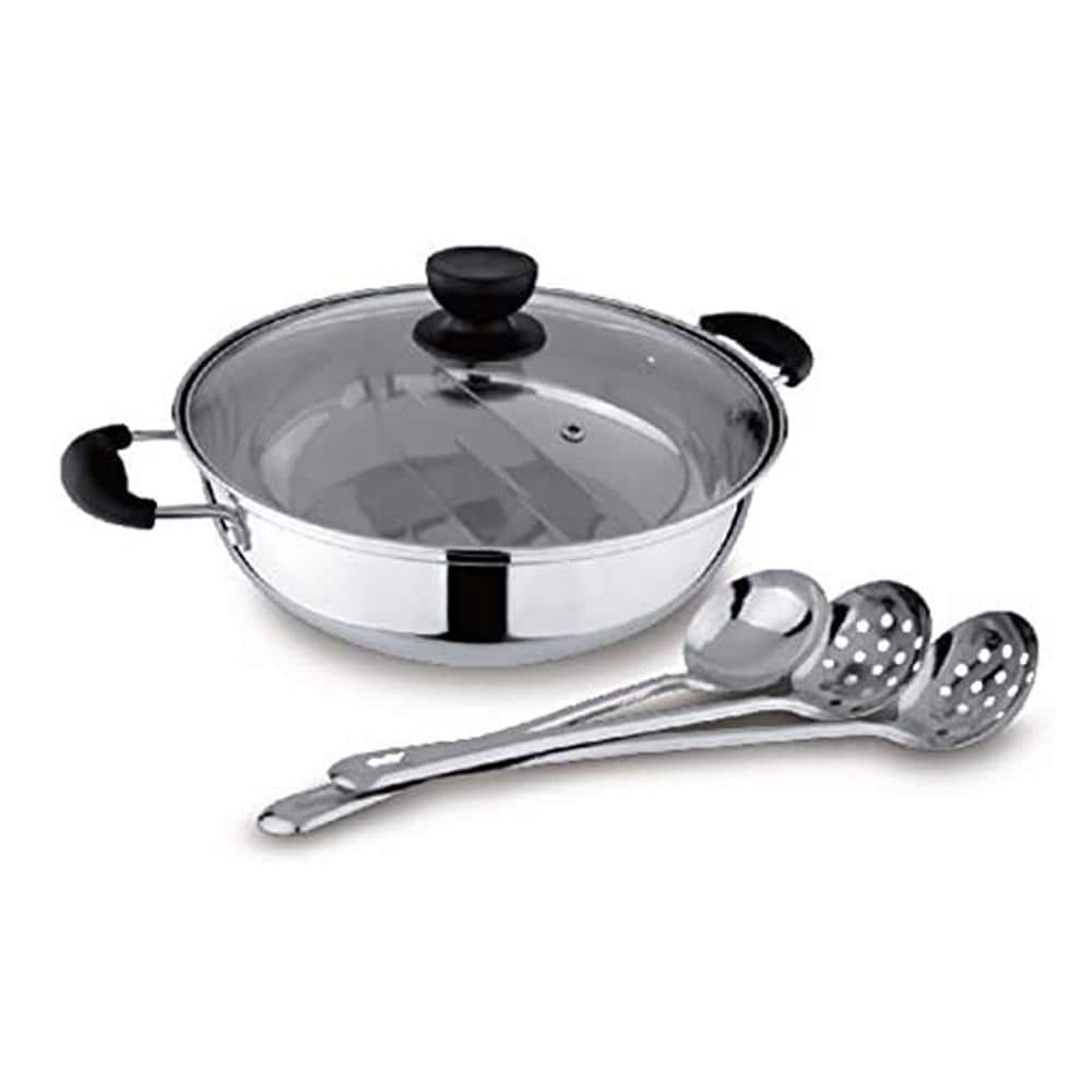 11-inch Stainless Steel Shabu Hot Pot with Glass Lid and Ladles