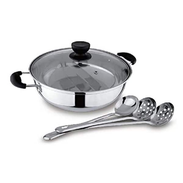Yzakka Stainless Steel Hot Pot Pot without Divider for Induction Cooktop  Gas Stove, 30 CM 13 OZ, Include Pot Spoon