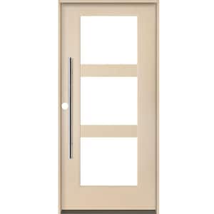 Modern Faux Pivot 36 in. x 80 in. 3-Lite Right-Hand/Inswing Clear Glass Unfinished Fiberglass Prehung Front Door