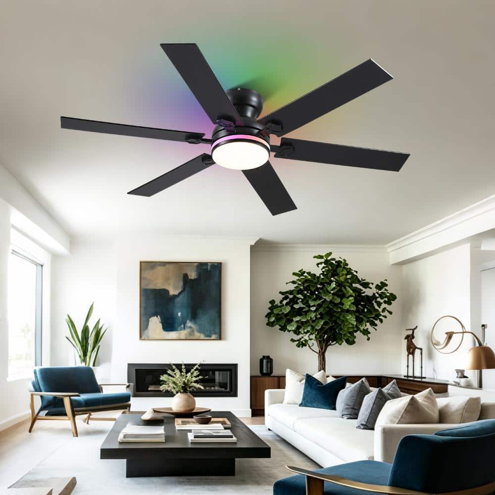 Modern 52-inch Ceiling Fan with Light and Remote, RGB Color Changing LED, Dimmable for Living Room Bedroom. price history on PriceWatchPro