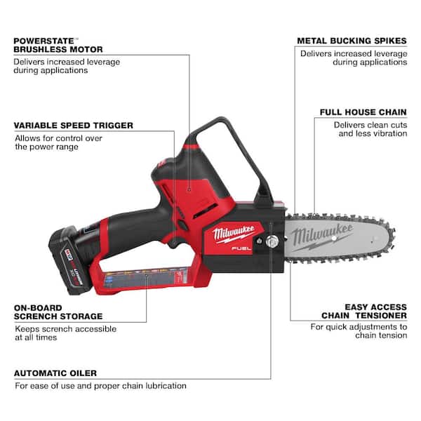 Milwaukee - M12 FUEL 12V Lithium-Ion Brushless Battery 6 in. HATCHET Pruning Saw Kit w/3/8 in. Ratchet, 4.0 Ah Battery, Charger