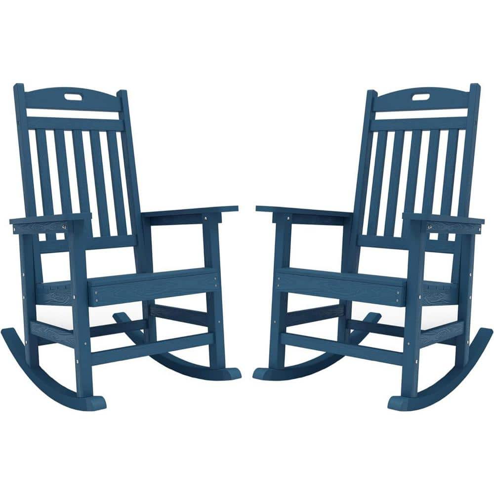 Navy Plastic Patio Outdoor Rocking Chair, Fire Pit Adirondack Rocker Chair with High Backrest (2-Pack) price history on PriceWatchPro