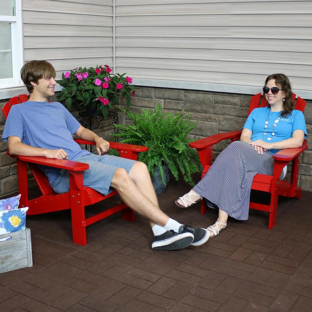 Red Fir Wood Adjustable Backrest Adirondack Patio Chairs - Set of 2