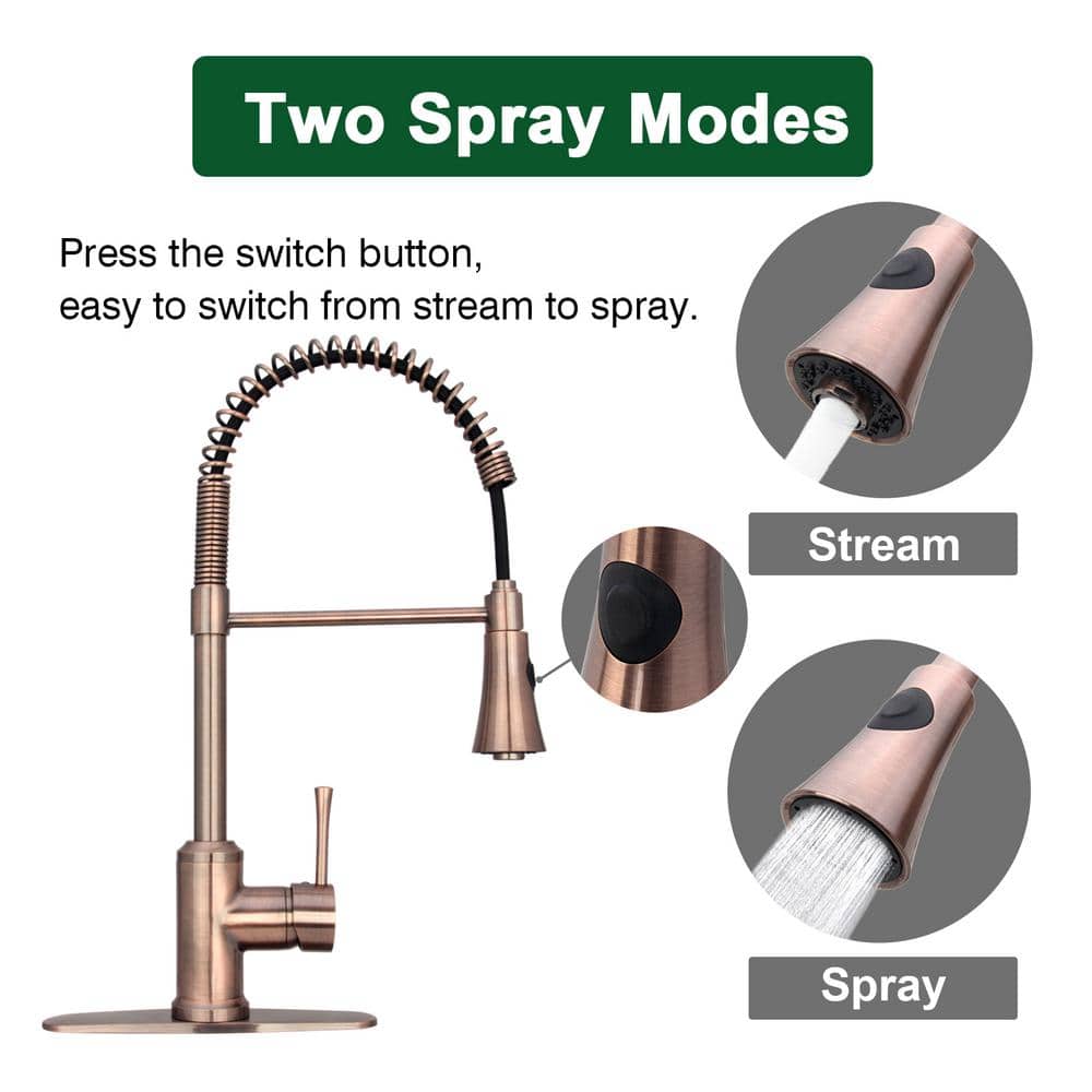 Antique Copper Single Handle Kitchen Faucet with Pull-out Spray