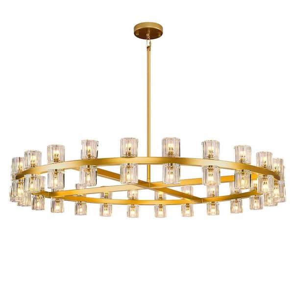 48-Light 48 in. Dimmable LED Brass Wagon Wheel Kitchen Island Chandelier, for Dining Room, Living Room, Bedroom, Foyer