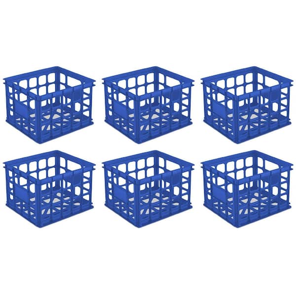 Sterilite Storage Crate, Stackable Plastic Bin Open Basket with Handles,  Organize Home, Garage, Office, School, Black, 6-Pack