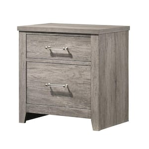 SignatureHome Grey 2-Drawers 16 in. W Wooden Nightstand for Bed. Dimension - (24 L x 16 W x 25 H)