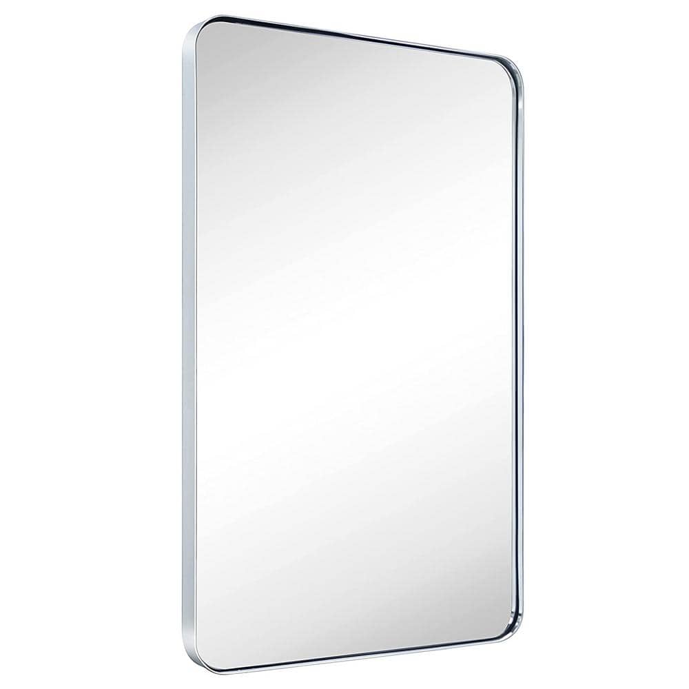 22 in. W x 30 in. H Rounded Rectangle Aluminium Framed Silver Bathroom Vani