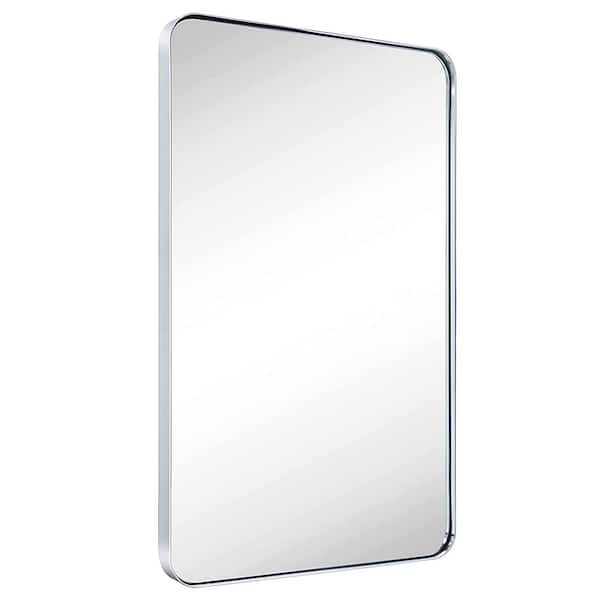 24 in. W x 36 in. H Rounded Rectangle Aluminium Framed Silver Bathroom Vanity Mirror Circle Wall Mirror