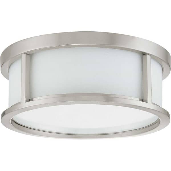SATCO 2-Light Brushed Nickel Flush Mount with Satin White Glass
