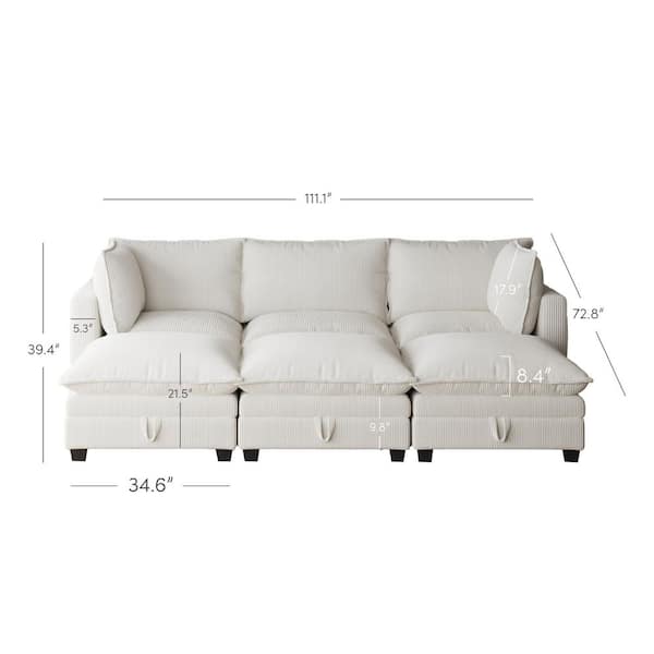 Nathan James Chelsea 111 in. Modern Upholstered Square Arm 6-Piece