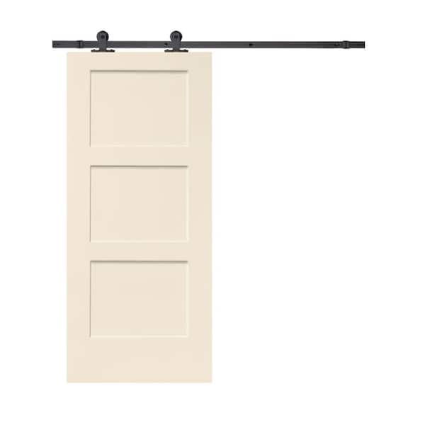 CALHOME 30 in. x 80 in. 3-Panel Beige Stained Composite MDF Equal Style Interior Sliding Barn Door with Hardware Kit