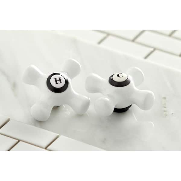 Victorian Cross 8 in. Widespread 2-Handle Bathroom Faucet in Matte Black with Porcelain Handle