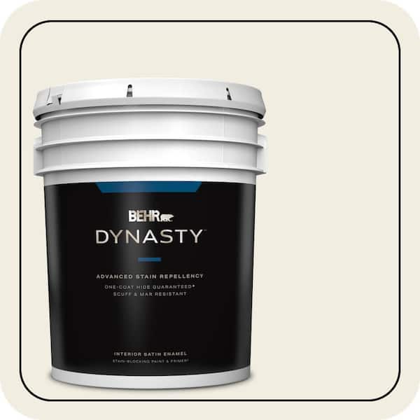BEHR DYNASTY 5 gal. #12 Swiss Coffee Satin Enamel Interior Stain-Blocking Paint and Primer