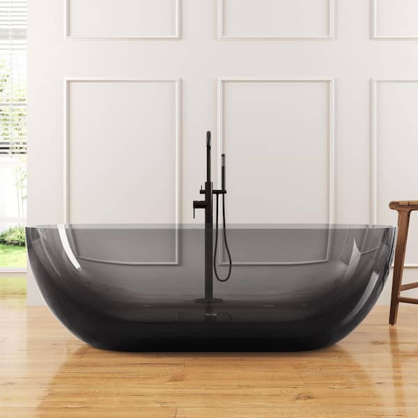 MEDUNJESS Ariana 69 in. x 30 in. Stone Resin Solid Surface Flatbottom Freestanding Soaking Bathtub in Transparent Gray